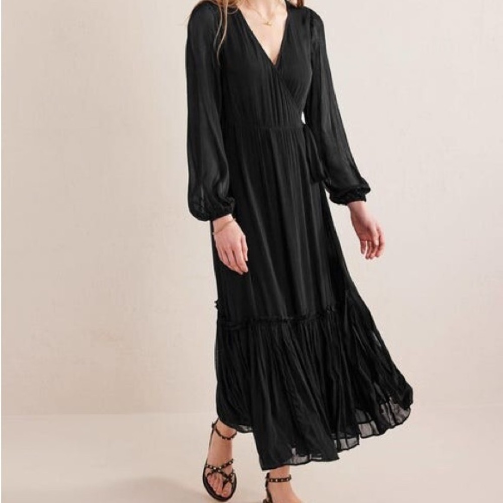NWT Boden Long Sleeve maxi Wrap Dress Black spring fall - Picture 6 of 7